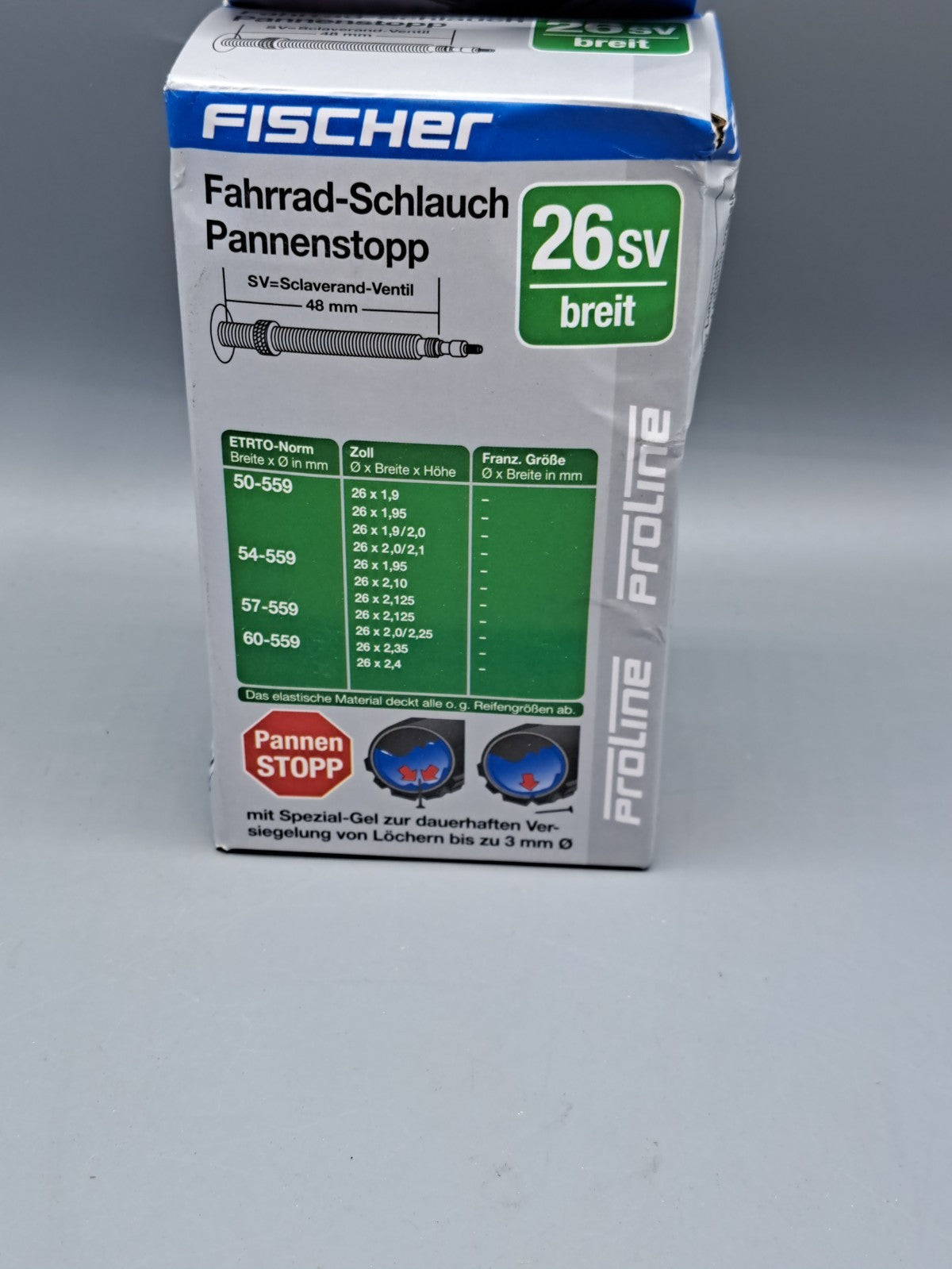 Fischer Fahrradschlauch Pannenstopp 26 sv breit